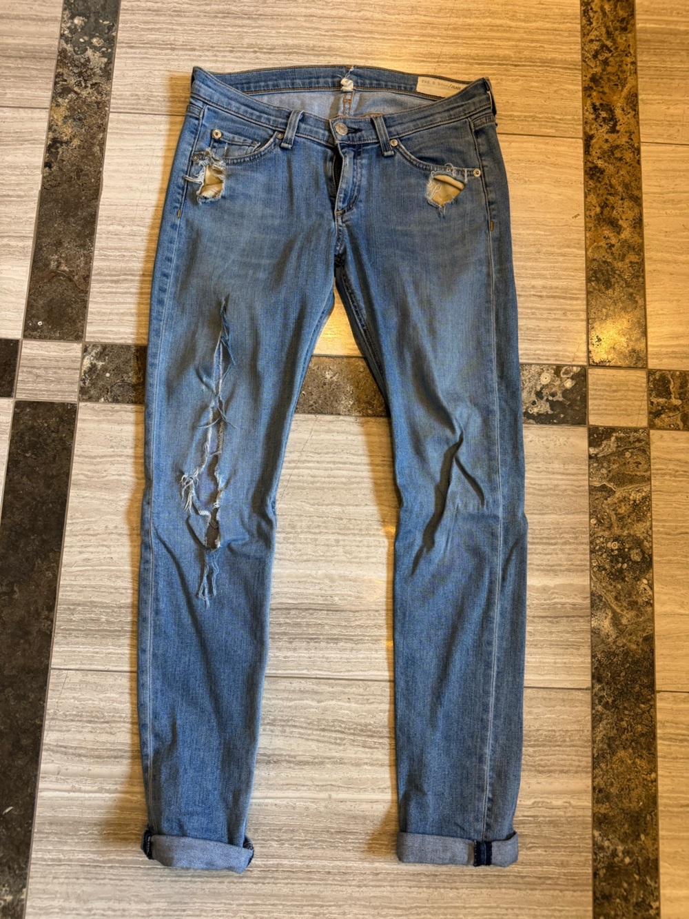 rag & bone Distressed Medium Blue Skinny Jeans